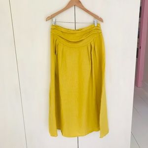 Mustard Elastic Waist Linen Vintage Skirt L